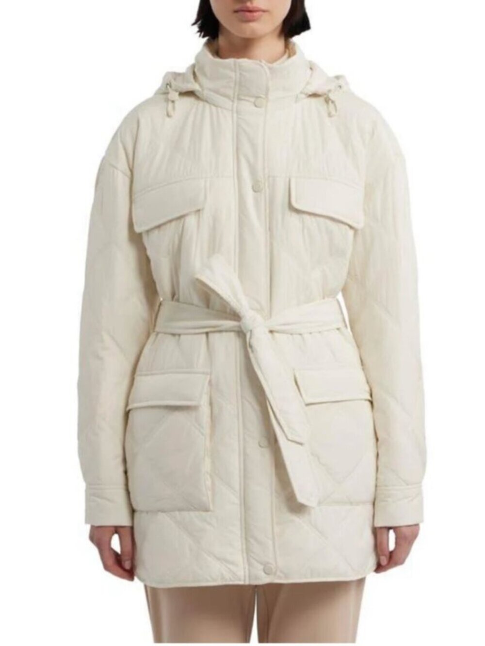 NWT HUNTER Insulated Cream Friday Packable Hooded Quilted Jacket - Women's Large